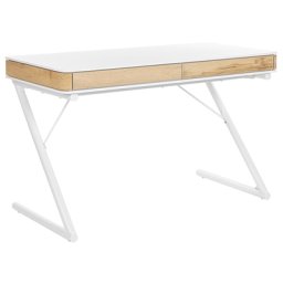 Schreibtisch Weiß / Heller Holzfarbton 120 x 60 cm 2 Schubladen Bürotisch Computertisch Modernes Design