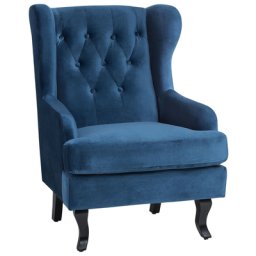 Ohrensessel Dunkelblau Samtstoff Gummibaumholz dekorative Versteppung klassisches Stil Schlafzimmer Wohnzimmer