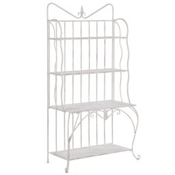 Gartenregal aus Eisen mit 4 Ablageflächen in Beige klappbar zeitlose Verzierungen Gartenmöbel Gartenschrank Pflanzenregal Terrasse Balkon