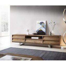 DELIFE Lowboard Eloi 200x40 cm Natur Teak 1 Fach 5 Schübe, Lowboards