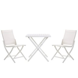 Balkonset Cremeweiß Aluminium Textilbespannung Tisch mit 2 Stühlen zusammenklappbar Garten Outdoor Terrasse Ausstattung Möbel