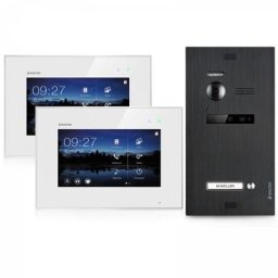 Video Gegensprechanlage BALTER EVO Schwarz 2-Draht BUS Komplettsystem für 1-Familienhaus, 2x Monitore