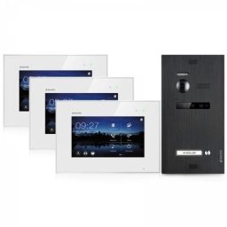 Video Haussprechanlage BALTER EVO Schwarz 2-Draht BUS Komplettsystem für 1-Familienhaus, 3x Monitore