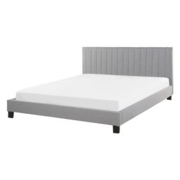 Bett Hellgrau Polsterbezug 140 x 200 cm mit Lattenrost mit vertikalen Ziernähten Schlafzimmer Modernes Design