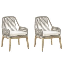 Gartenstuhl 2er Set Beige Kunststoff-Geflecht und Akazienholz 2er Set Landhausstil Gartenzubehör Gartenmöbel Terrassenmöbel