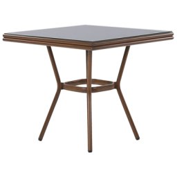 Gartentisch Schwarz / Dunkler Holzfarbton 80 x 80 cm Quadratisch Starkes Aluminiumgestell Sicherheitsglas Outdoor Garten Modern