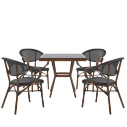 Gartenmöbel Set Schwarz u. Dunkelbraun Aluminium Tisch 80x80cm Quadratisch Sicherheitsglas Mit 4 Stühlen Schwarz Textil Outdoor Terrassenmöbel