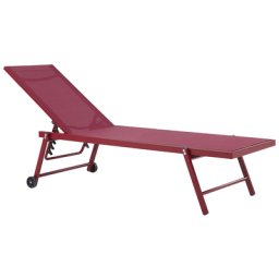 Gartenliege Rot mit Rollen Aluminium Textilbespannung verstellbare Rückenlehne modern Garten Terasse Balkon