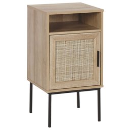Nachttisch in Hellem Holzfarbton mit 1 Schranktür und Offenem Fach Schwarze Metallbeine 78 x 40 x 40 cm Schlafzimmer Wohnzimmer