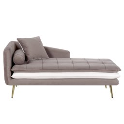 Chaiselongue Linksseitig Braun und Weiß Samtstoff Metallfüße Goldene Beine Kissen Inklusive Glamourös Wohzimmer