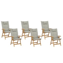 Gartenstuhl mit Auflagen 12-teilig Grau/Beige Polsterbezug Braun Akazienholz verstellbar klappbar Rustikal Landhaus Stil Balkon Terrasse Möbel
