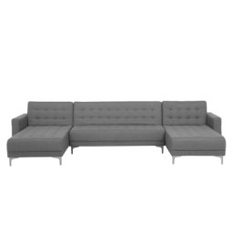 Schlafsofa U-förmig Polsterbezug Hellgrau mit gestepptem Bezugsstof und Schlaffunktion Rechteckig Modernes Design