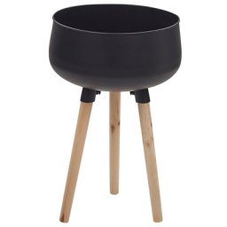 Pflanzenständer Schwarz 35 x 35 x 55 cm Metall Dreibeinige Holzkonstruktion hellbraun UV-Beständig für Innen- und Außenbereich Industriell