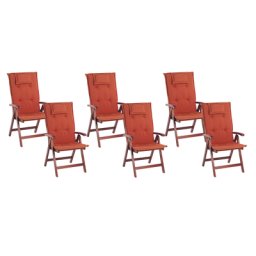 Gartenstuhl mit Auflagen Terracotta 6er Set Polsterbezug Dunkelbraun Akazienholz verstellbar klappbar Rutikal Landhaus Balkon Terrasse Möbel