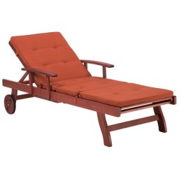 Gartenliege Dunkelbraun Akazienholz mit Auflage terracotta rollbar verstellbar Landhaus Stil