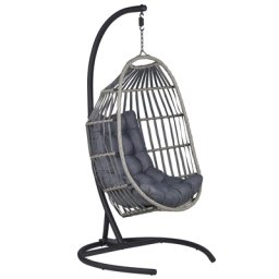 Hängesessel Grau Rattan mit schwarzem Gestell inkl. Kissen Outdoor Indoor Modern Boho Stil Garten Wohnzimmer Terrasse