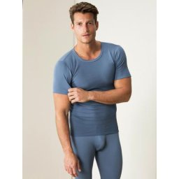Walbusch Herren Shirts Thermo Blau einfarbig wärmend