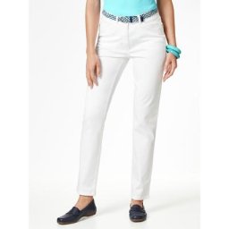 Walbusch Damen Five Pocket Hose Flechtgürtel einfarbig Weiß