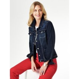 Walbusch Damen Jeans Jacke normale Größen Blau einfarbig elastisch