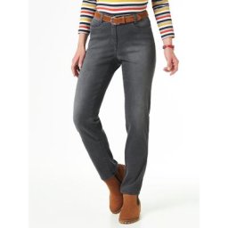 Walbusch Damen Jeans Hose Regular Fit Grau einfarbig elastisch flexibler Bund