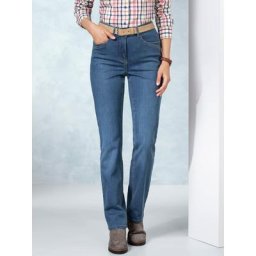 Walbusch Damen Jeanshose Thermo Regular Fit Blau einfarbig elastisch flexibler Bund wärmend