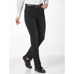 Walbusch Damen Jeans Hose Thermo Regular Fit Schwarz einfarbig elastisch flexibler Bund wärmend