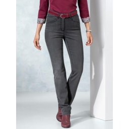 Walbusch Damen Jeanshose Thermo Regular Fit Grau einfarbig elastisch flexibler Bund wärmend