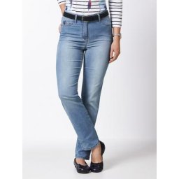 Walbusch Damen Jeans Hose Regular Fit Blau einfarbig atmungsaktiv elastisch flexibler Bund ultraleicht