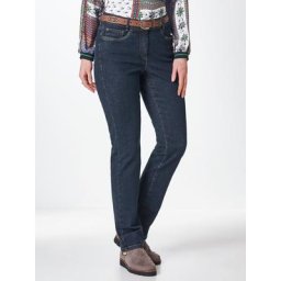 Walbusch Damen Jeans-Hose Thermo Regular Fit Blau einfarbig elastisch flexibler Bund wärmend