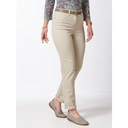 Walbusch Damen Jeans Hose Regular Fit Beige einfarbig atmungsaktiv elastisch flexibler Bund