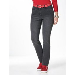 Walbusch Damen Jeanshose Thermo Regular Fit Schwarz einfarbig elastisch flexibler Bund wärmend