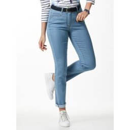 Walbusch Damen Jeanshose Regular Fit Blau einfarbig atmungsaktiv elastisch flexibler Bund