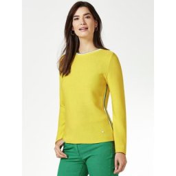 Walbusch Damen Baumwollpullover Galonstreifen einfarbig Auroragelb