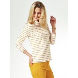 Walbusch Damen Rollkragen-Pulli Weiß gestreift
