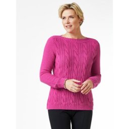 Walbusch Damen Cashmino Zopfpullover einfarbig Himbeere