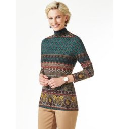 Walbusch Damen Viskoserolli Paisley gemustert Safran/Flaschengrün