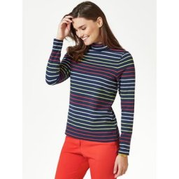 Walbusch Damen Baumwoll Rolli la Ville gestreift Multicolor Marine/Rot