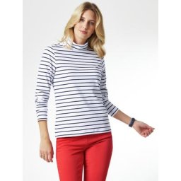 Walbusch Damen Rollkragen Pullover Weiß gestreift