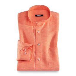 Walbusch Herren Leinen-Hemd Comfort Fit Stehkragen Orange einfarbig