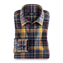 Walbusch Herren Thermoflanell Hemd Comfort Fit Walbusch-Kragen Gelb kariert wärmend