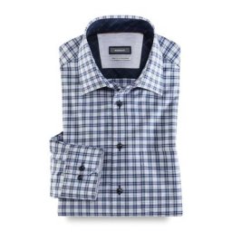 Walbusch Herren Casual-Hemd Regular Fit Walbusch-Kragen Blau kariert
