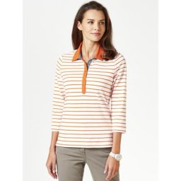 Walbusch Damen Blusenpolo la Ville gestreift Weiß/Mandarine