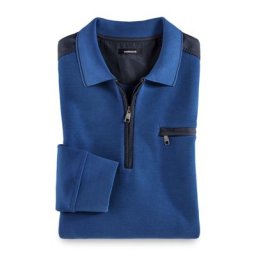 Walbusch Herren Bügelfrei-Polopullover Blau einfarbig