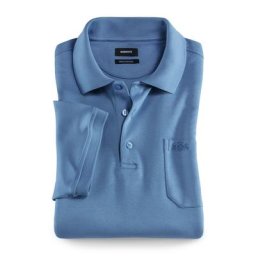 Walbusch Herren Premium Pima Polo einfarbig Mittelblau
