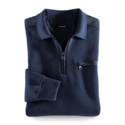 Walbusch Herren Bügelfrei-Polo-Sweater Blau einfarbig