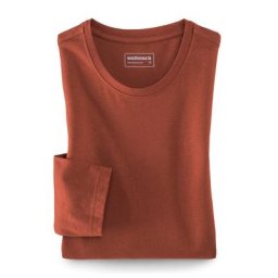 Walbusch Herren Langarm Shirt Rundhalsausschnitt einfarbig Terra