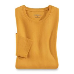 Walbusch Herren Langarm Shirt Rundhalsausschnitt einfarbig Safran