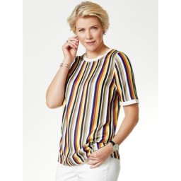 Walbusch Damen Shirtbluse Multicolor Streifen bedruckt Khaki/Blau