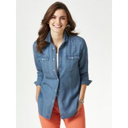 Walbusch Damen Lyocell Jeansbluse Extraleicht einfarbig Mittelblau
