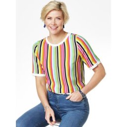 Walbusch Damen Shirtbluse Multicolor Streifen bedruckt Pink/Grün